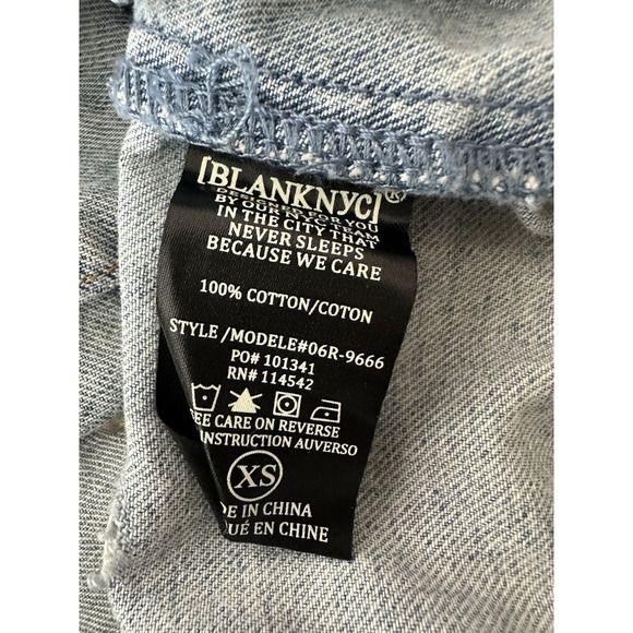 BLANKNYC Denim Jacket Womens XS Blue Studded Pearl Distressed Star Oversized - Picture 5 of 10